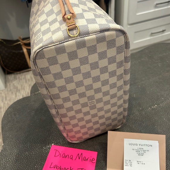 Louis Vuitton Neverfull Rose Ballerine MM White Damier Azur Canvas w RECEIPT - Picture 3 of 10